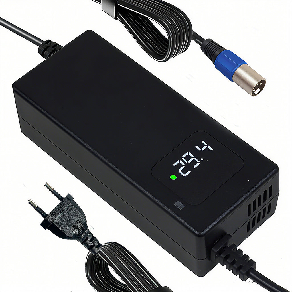 29.4V 4A lithium battery charger with 7S-3 pin XLR connector, CE/UKCA certified, 2-year warranty (for scooters/medical equipment/electric bicycles)