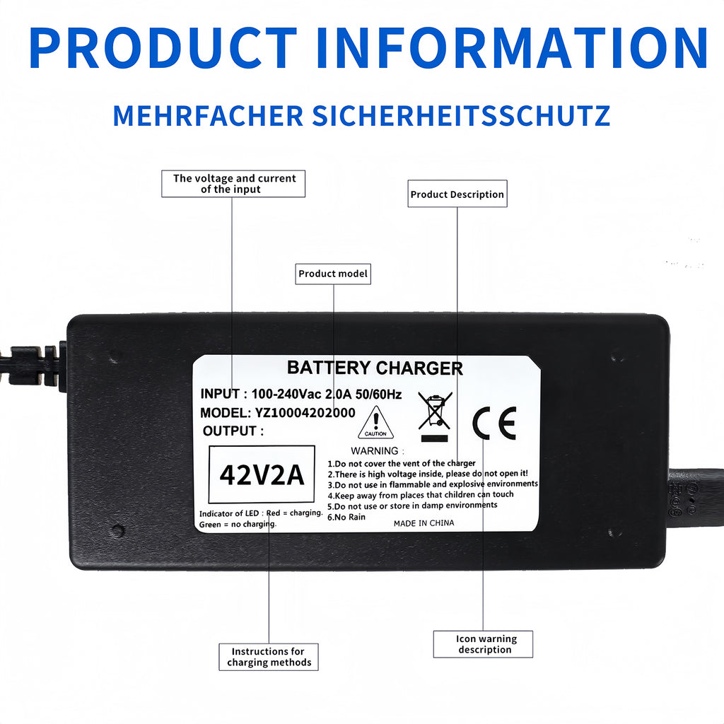 YZPOWER 42V 2A Lithium Battery Charger Replacement for 36V Li-ion Pack Compatible with GOTRAX GXL V2, G2, G3, G4, Apex, Glider, XR Elite, XR Ultra